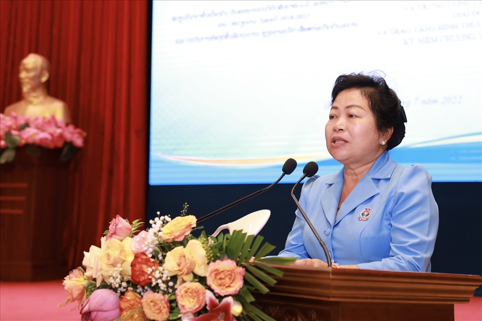 Bà Aly Vong Nor Bun Tham - Uỷ viên Trung ương Đảng Nhân dân Cách mạng Lào, Chủ tịch Trung ương Liên hiệp Công đoàn Lào (Ảnh: Hải Nguyễn).