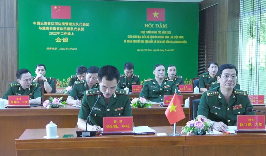 Quang cảnh hội đàm phía Bộ đội Biên phòng tỉnh Lào Cai (Việt Nam).