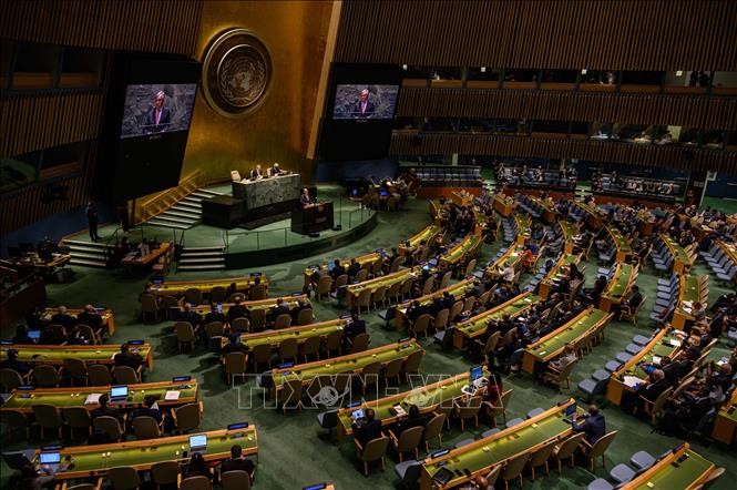 Toàn cảnh Hội nghị đánh giá Hiệp ước không phổ biến vũ khí hạt nhân (NPT) ở New York, Mỹ, ngày 1/8/2022. Ảnh: AFP/TTXVN