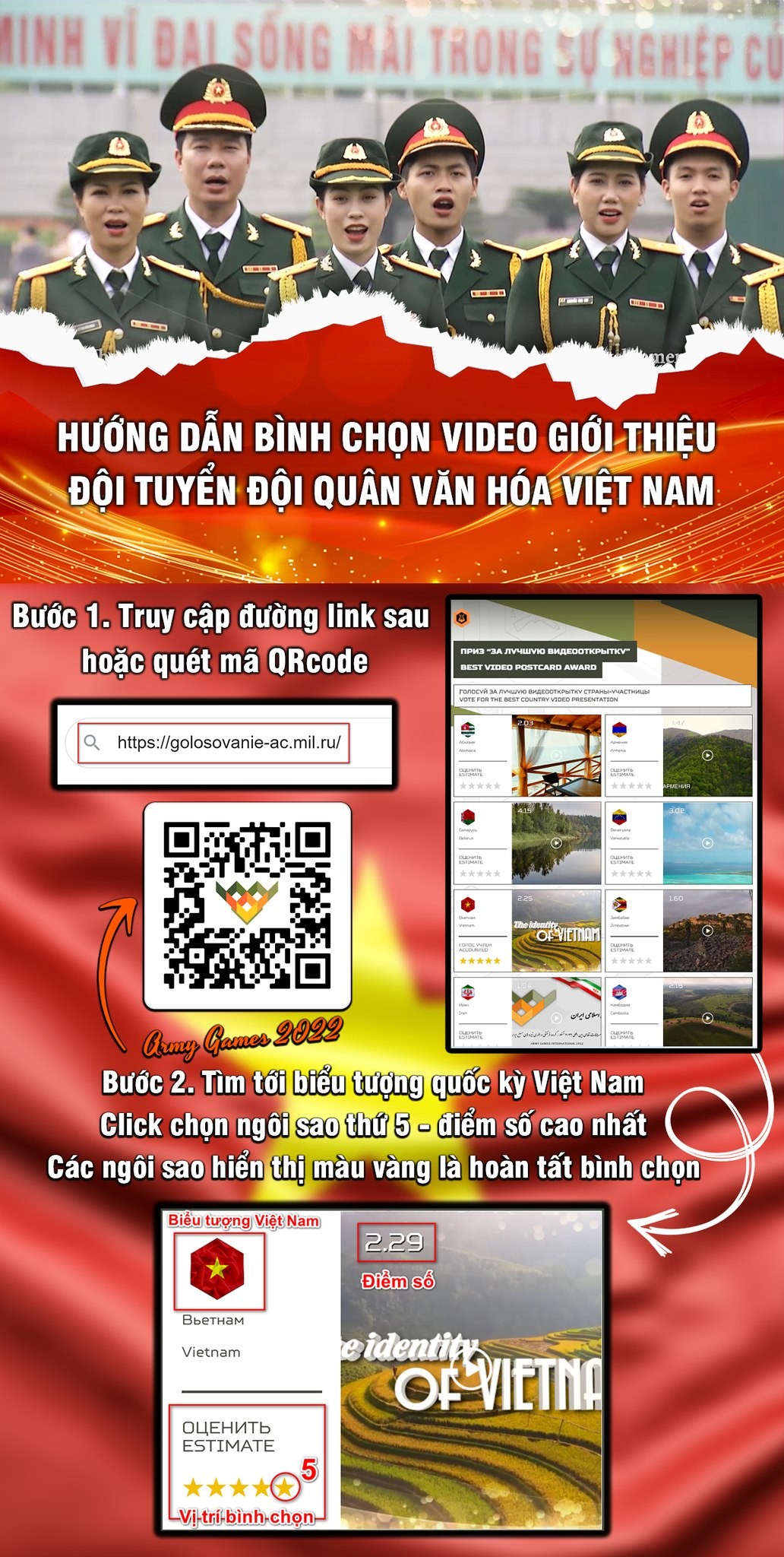 Bình chọn video giới thiệu “Đội quân Văn hóa” cho Đội tuyển QĐND Việt Nam tại Army Games 2022