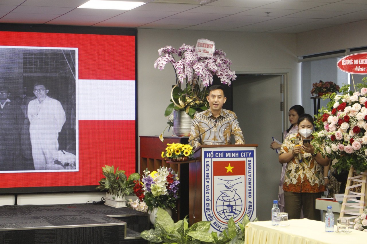 Ông Agustaviano Sofjan, Tổng lãnh sự Cộng hòa Indonesia tại TP Hồ Chí Minh phát biểu tại buổi lễ (Ảnh: HUFO).