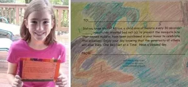 Tấm thiệp chứng nhận đặc biệt do tự tay Katherine làm để ghi nhận sự đóng góp của mọi người để mua màn chống muỗi tặng trẻ em ở các nước nghèo