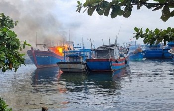 Tàu cá Nghệ An bị cháy tại tại Âu thuyền Thọ Quang, Đà Nẵng