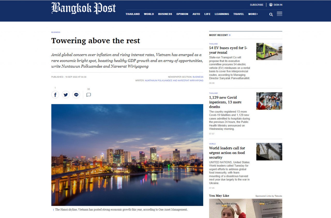 Bài viết “Towering above the rest” trên trang Bangkok Post (Ảnh chụp màn hình).