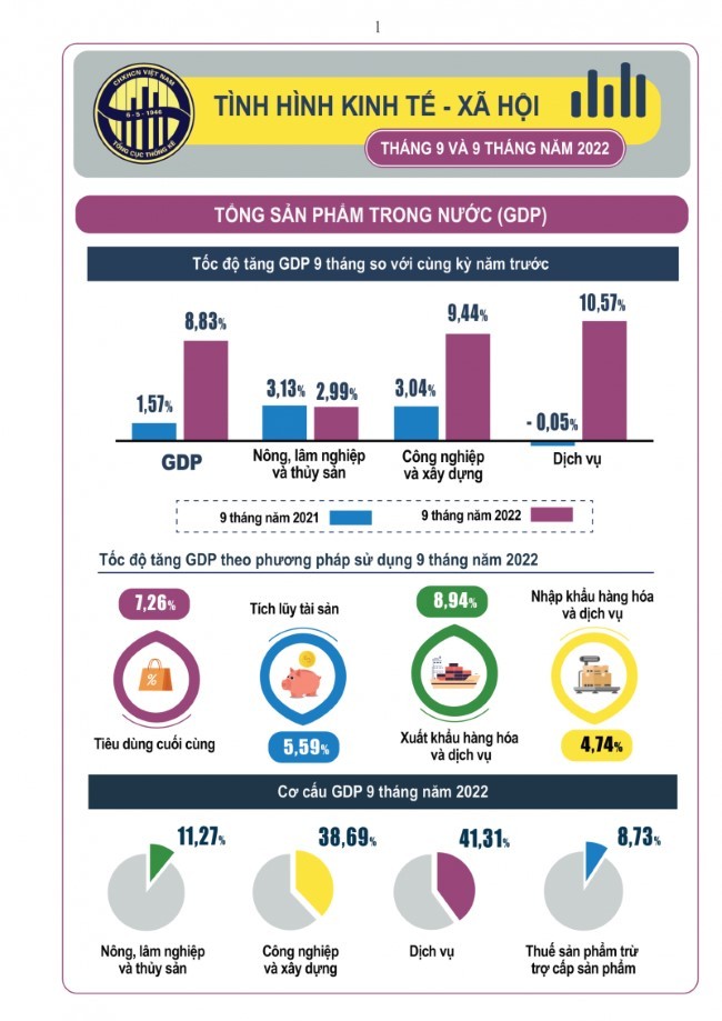 Infographic về GDP 9 tháng 2022 (Nguồn: Tổng cục Thống kê).