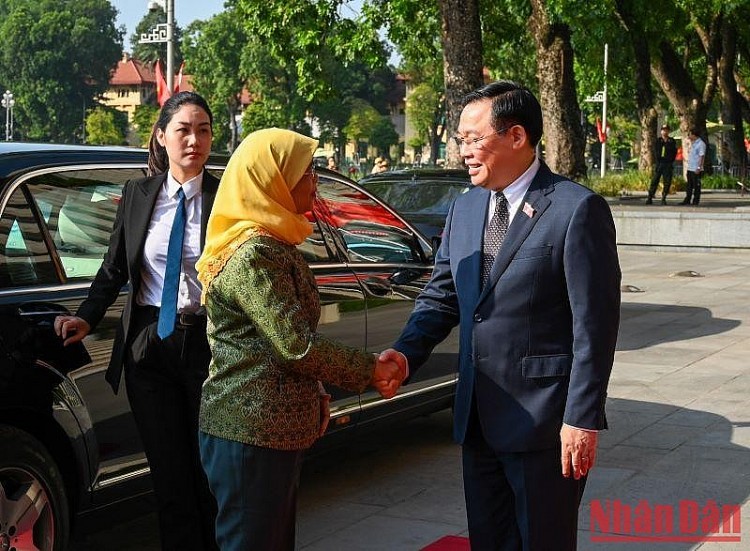 [Ảnh] Chủ tịch Quốc hội Vương Đình Huệ tiếp Tổng thống Cộng hòa Singapore Halimah Yacob