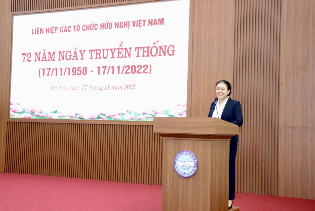 Chủ tịch VUFO Nguyễn Phương Nga phát biểu tại Lễ kỷ niệm 72 năm ngày truyền thống.