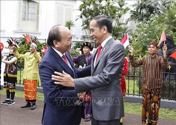 Lễ đón Chủ tịch nước Nguyễn Xuân Phúc thăm cấp Nhà nước tới Indonesia