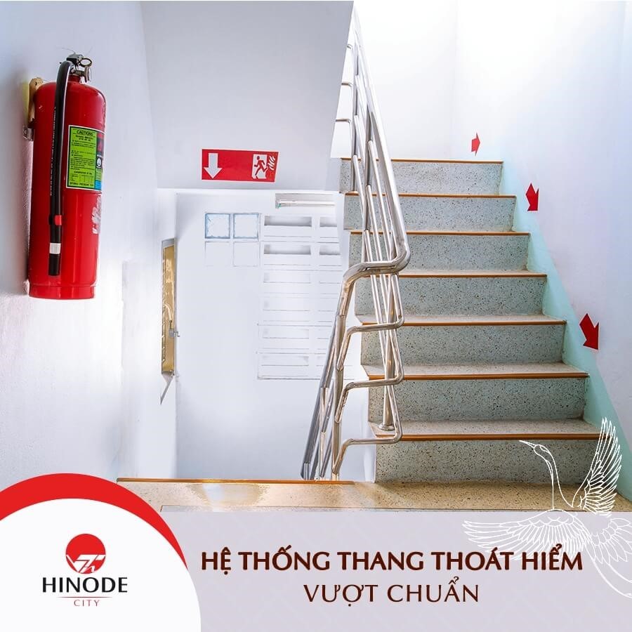 Hinode City được đầu tư hệ thống chữa cháy với 4 thang thoát hiểm (cao gấp đôi so với tiêu chuẩn quy định cho số lượng căn hiện có) (Ảnh: H.N)