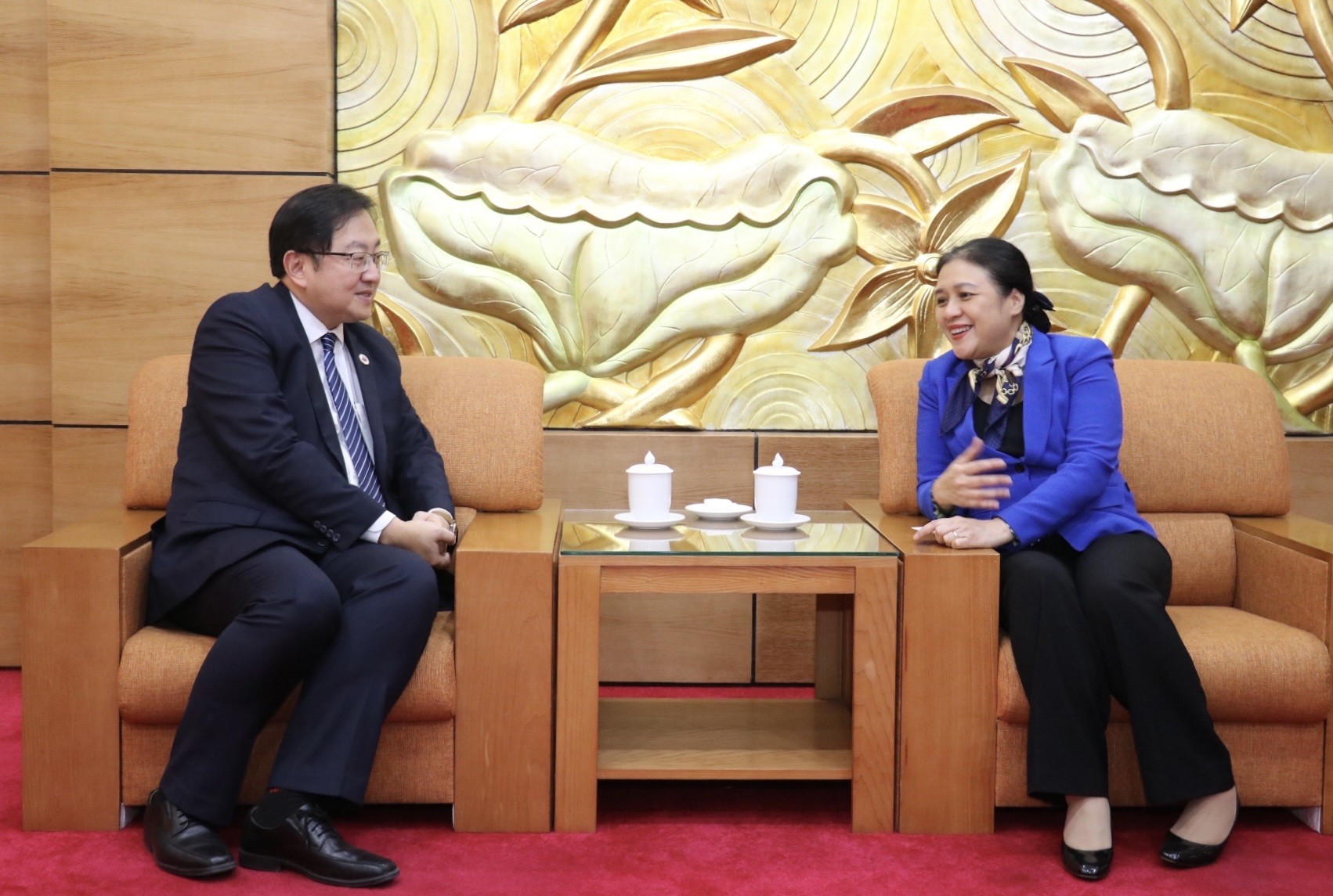 Chủ tịch VUFO Nguyễn Phương Nga tiếp ông Tan Yang Thai, Đại sứ Malaysia tại Việt Nam (Ảnh: Thu Hà).