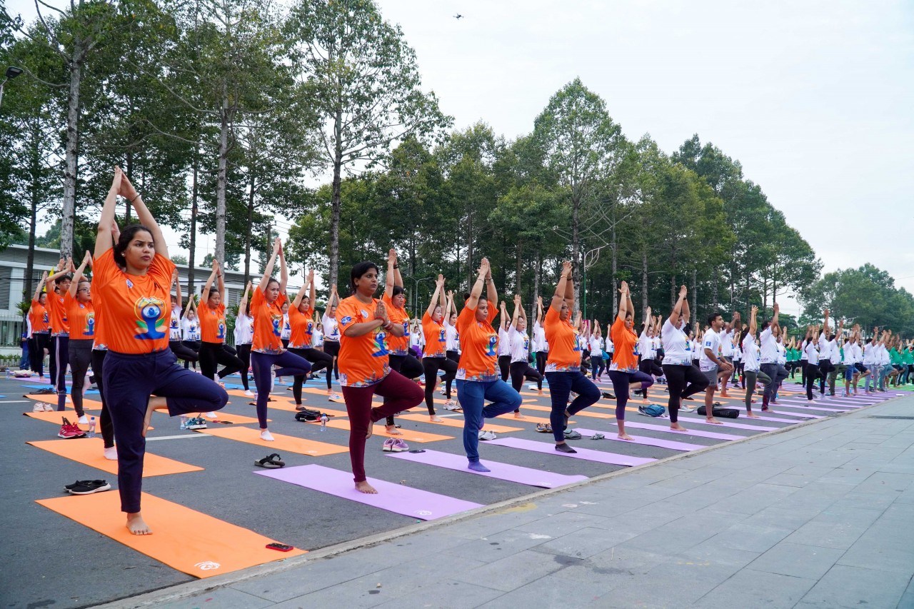 Ấn tượng với hơn 500 người tham gia đồng diễn tại Ngày quốc tế Yoga lần thứ 9