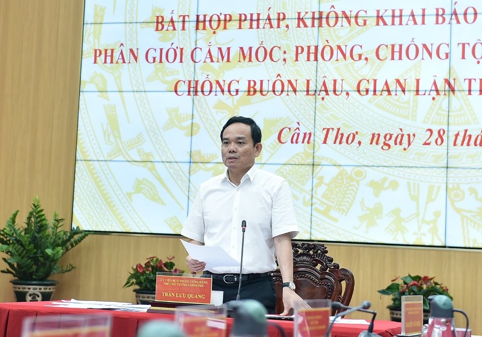 Phó Thủ tướng Trần Lưu Quang phát biểu tại Hội nghị trực tuyến với 13 tỉnh, thành phố vùng đồng bằng sông Cửu Long chiều 28/6. (Ảnh: VGP)