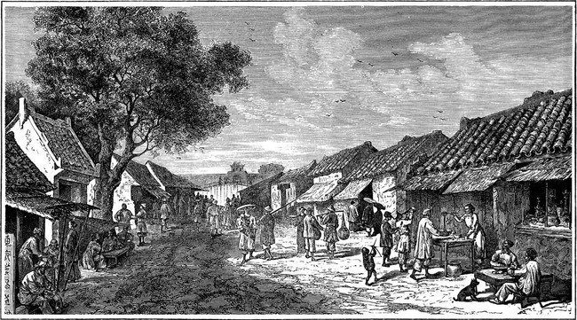 Bức tranh vẽ một phố chợ ở Huế hồi thế kỷ 19.