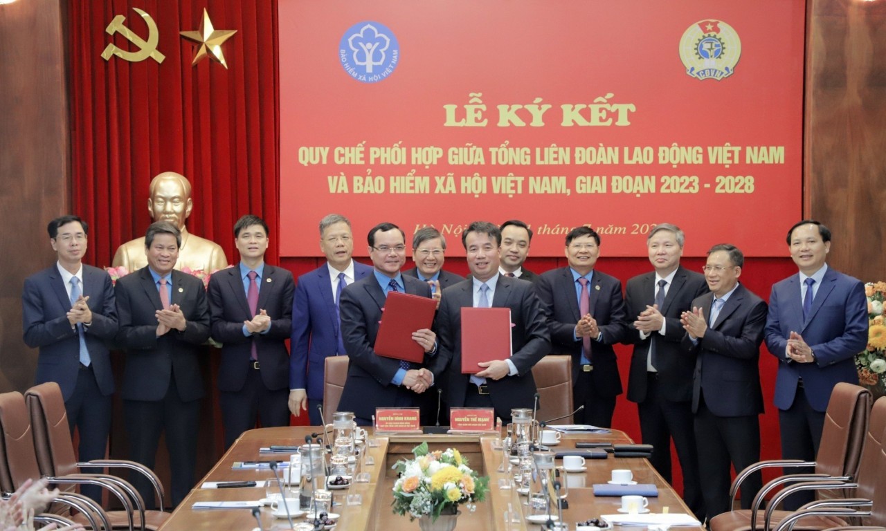 Lễ ký kết Quy chế phối hợp công tác giữa Tổng Liên đoàn Lao động Việt Nam và Bảo hiểm xã hội Việt Nam, giai đoạn 2023-2028.