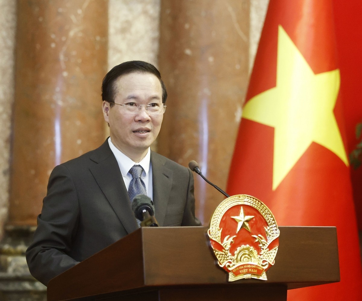 Chủ tịch nước Võ Văn Thưởng cảm ơn các nhà khoa học dành sự tâm huyết và tình yêu đối với Việt Nam. (Ảnh: vov.vn)