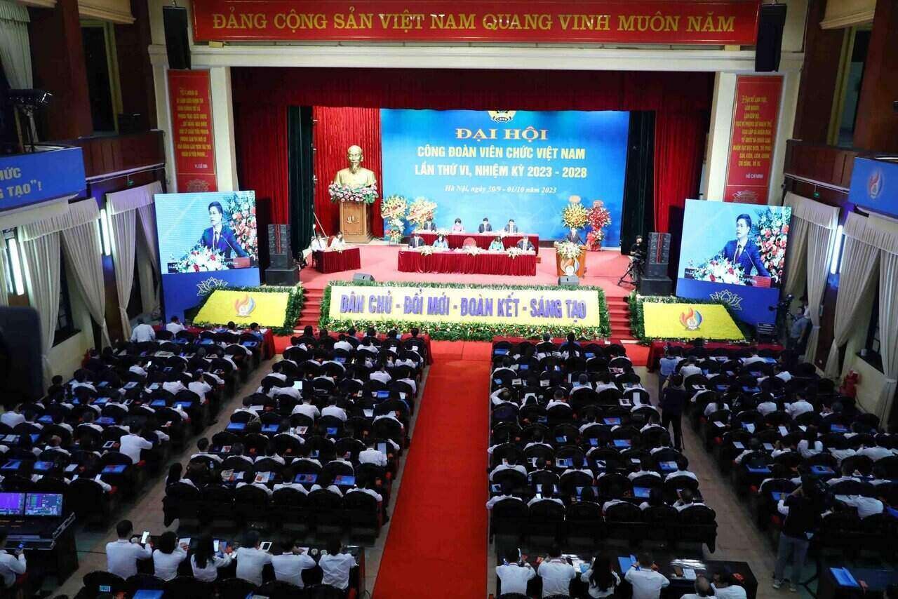  Đại hội Công đoàn Viên chức Việt Nam lần thứ VI, nhiệm kỳ 2023 - 2028. (Ảnh: TTXVN)