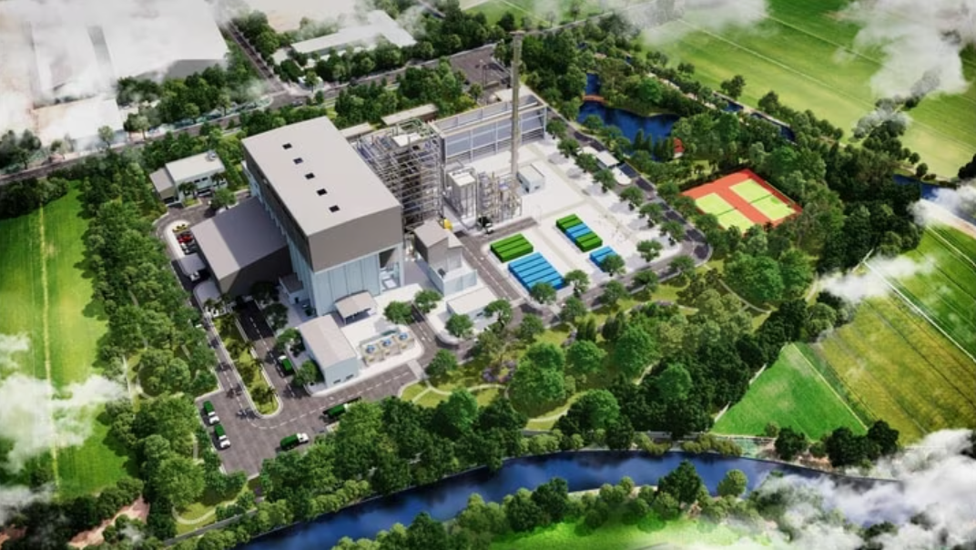 Phối cảnh tổng thể nhà máy xử lý chất thải rắn công nghệ cao phát năng lượng tại huyện Thuận Thành, tỉnh Bắc Ninh. Tổng mức đầu tư khoảng 58 triệu USD, trong đó, Bộ Môi trường Nhật Bản tài trợ 20 tỷ yên (tương đương 18 triệu USD).