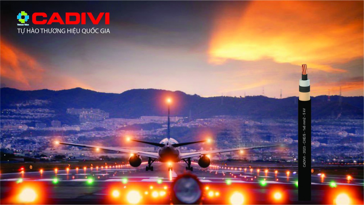Cáp điện sơ cấp CXE/S 1x6 mm2 - 5 kV của CADIVI sử dụng trong hệ thống đèn tín hiệu sân bay.