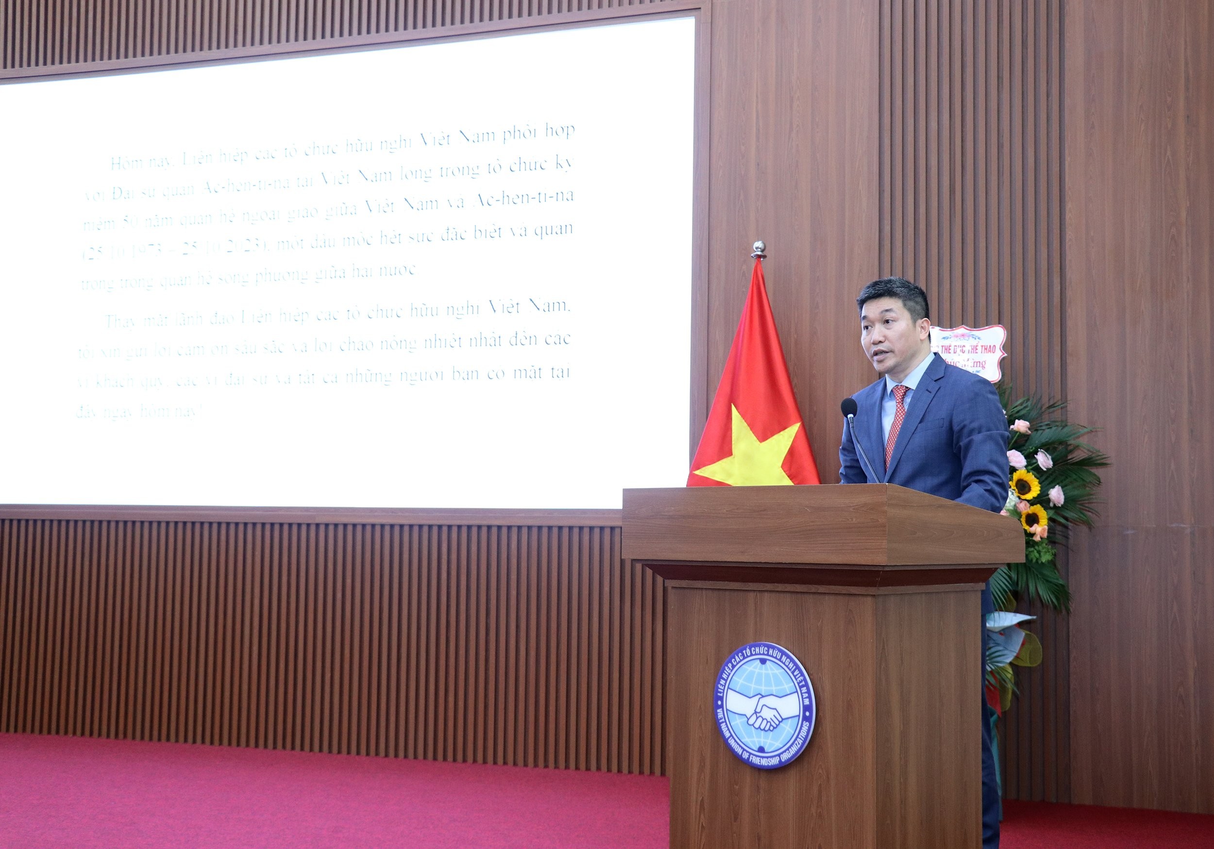 Chủ tịch VUFO Phan Anh Sơn cho biết 50 năm qua quan hệ song phương Việt Nam – Argentina không ngừng phát triển. (Ảnh: Thu Hà)