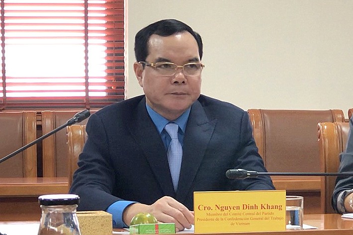 Ông Nguyễn Đình Khang Chủ tịch Tổng Liên đoàn lao động Việt Nam phát biểu (Ảnh: H.M).