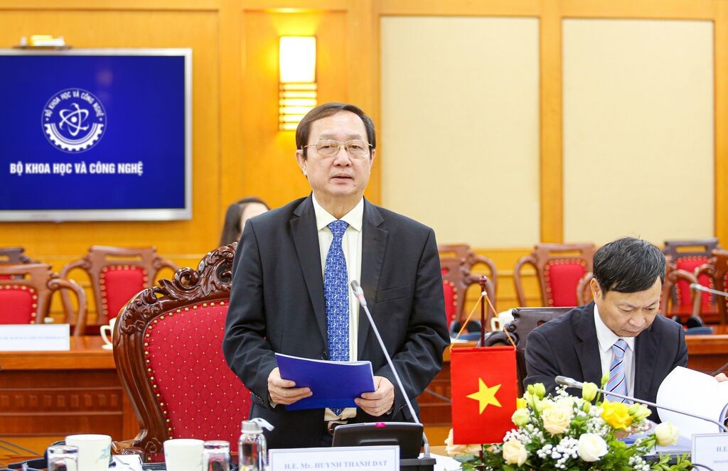 Bộ trưởng Bộ Khoa học và Công nghệ Huỳnh Thành Đạt phát biểu tại Hội thảo (Ảnh: Trung tâm Nghiên cứu phát triển truyền thông Khoa học Công nghệ)