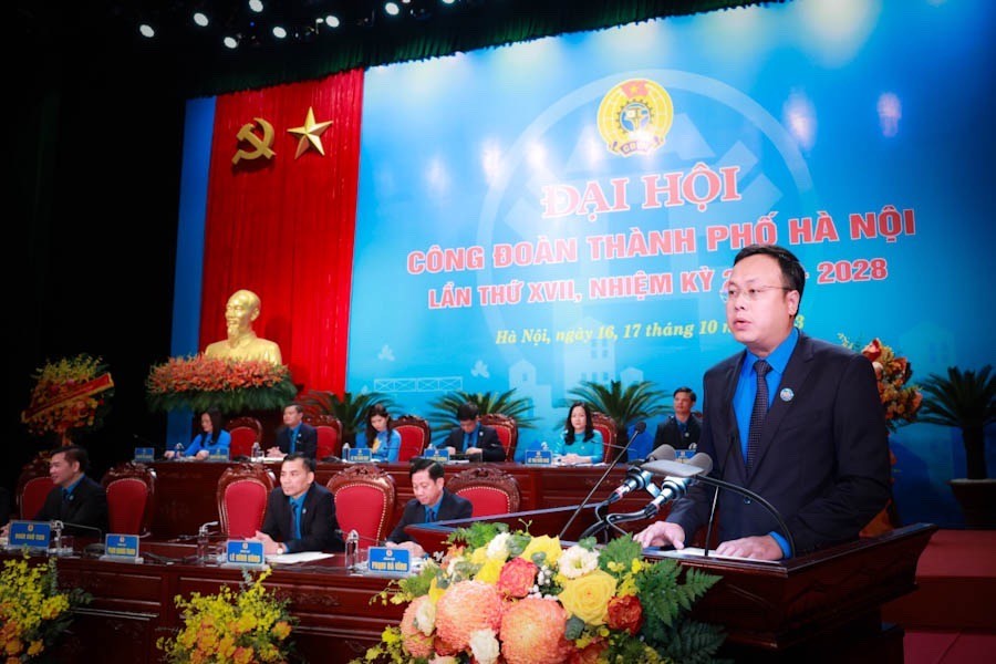 Ông Phạm Quang Thanh - Chủ tịch Liên đoàn Lao động Thành phố Hà Nội khóa XVII .
