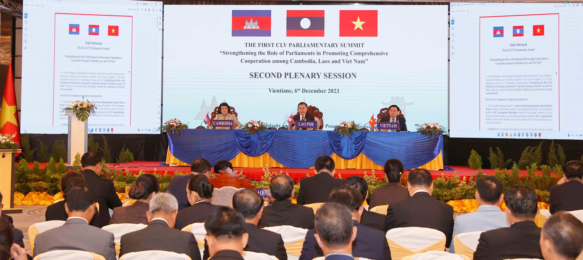 Hội nghị cấp cao Quốc hội ba nước Campuchia - Lào - Việt Nam (CLV) lần thứ nhất. (Ảnh: Doãn Tấn)