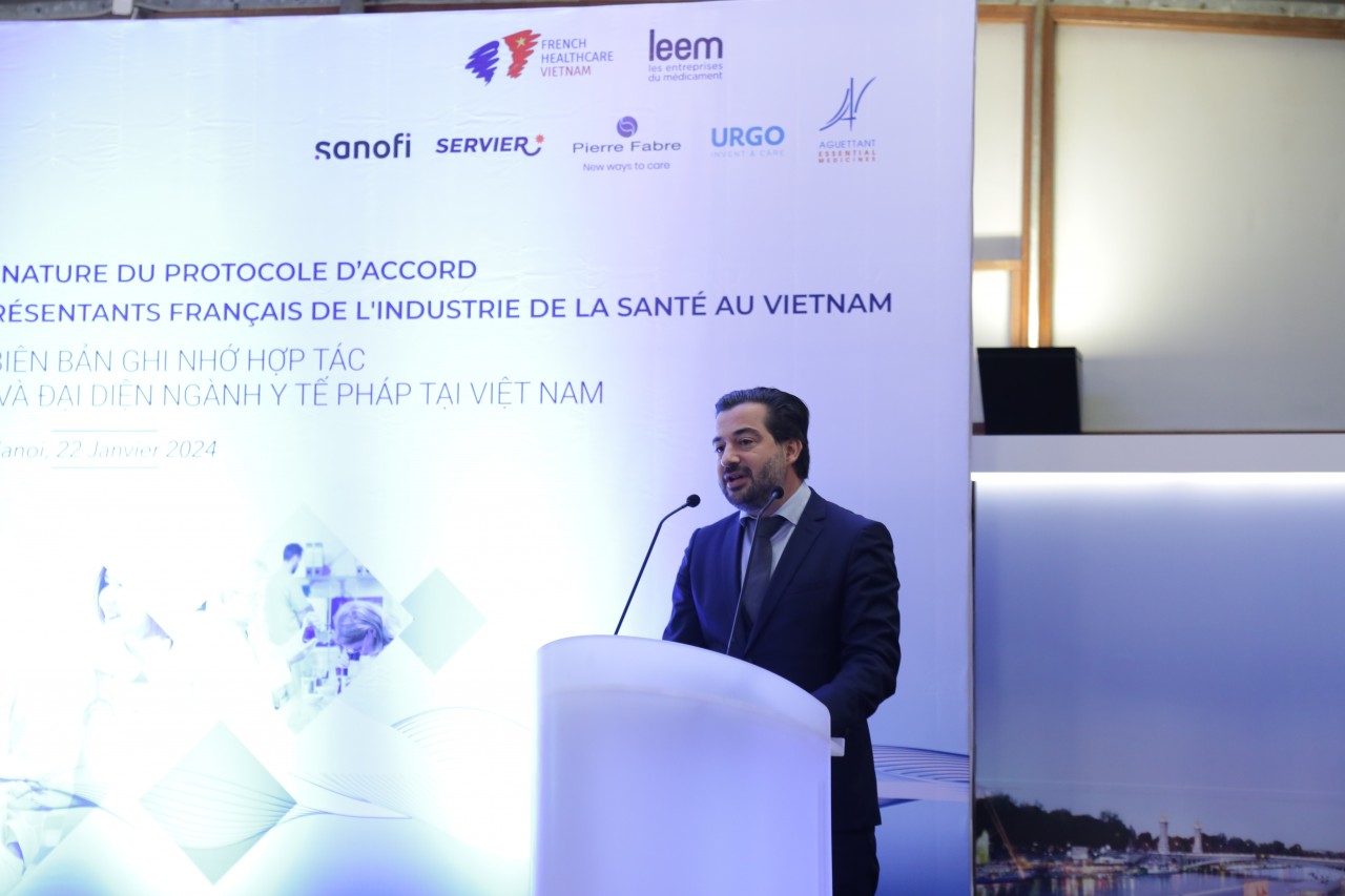 ông Thibaut Giroux - Chủ tịch Phòng Xúc tiến Thương Mại Pháp tại Việt Nam phát biểu