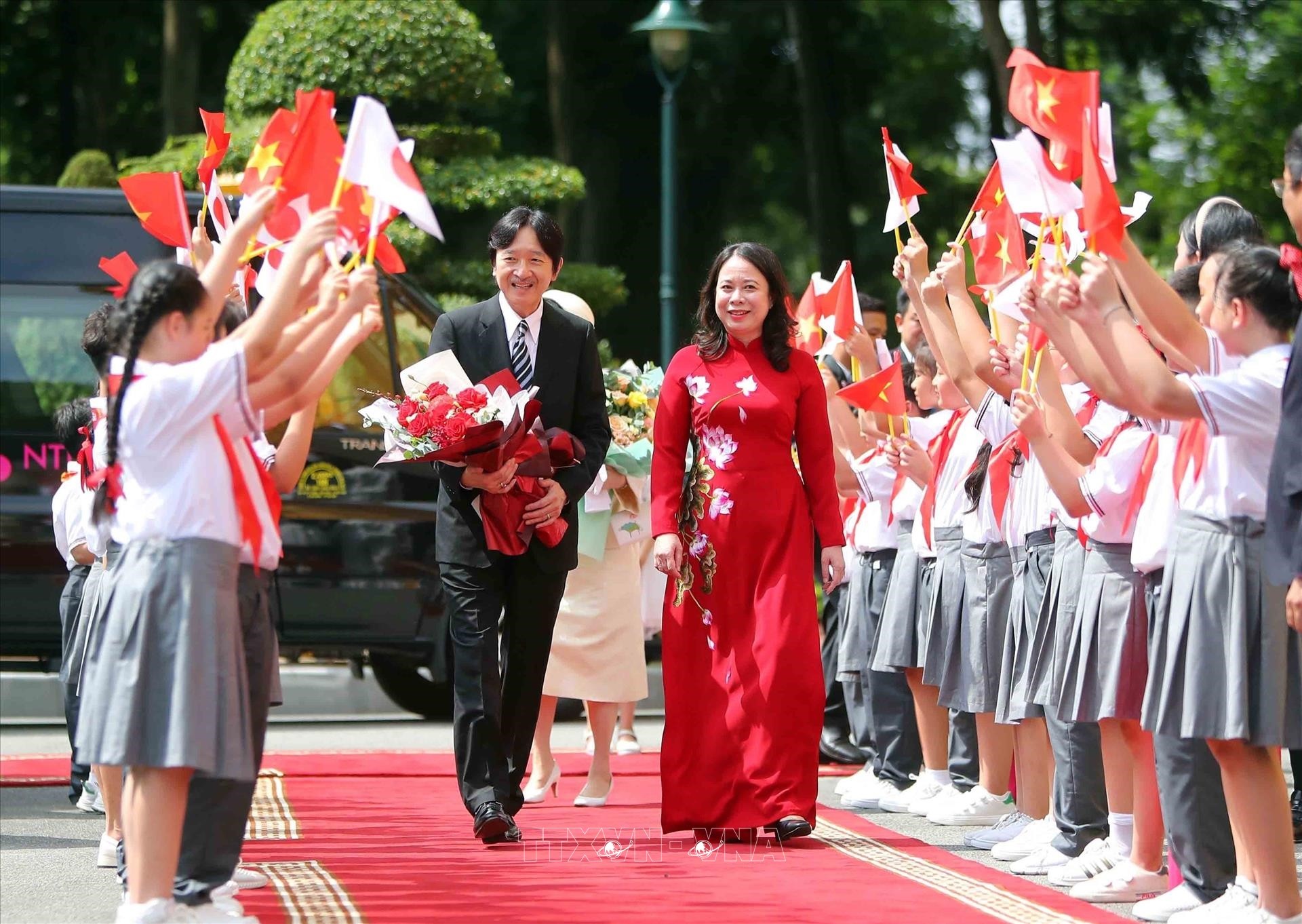 Phó Chủ tịch nước Võ Thị Ánh Xuân chủ trì lễ đón Hoàng Thái tử Nhật Bản Akishino thăm chính thức Việt Nam, ngày 21/9/2023 tại Hà Nội. (Ảnh: KT)