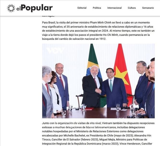 El Popular: Quan hệ sôi động với khu vực Mỹ Latinh góp phần vào thành công của ngoại giao Việt Nam năm 2023