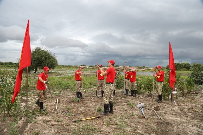 Thanh niên Đội công binh Việt Nam giúp người dân trồng cây nông nghiệp. (Nguồn: Đội công binh Việt Nam)
