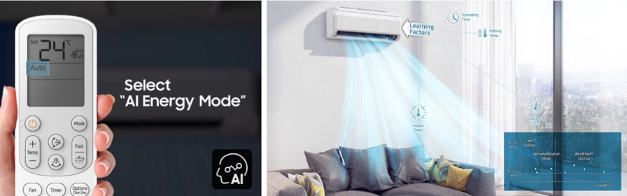 Enjoy greater energy savings with AI Energy Mode and AI Auto Cooling function