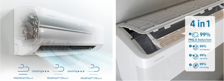 Ensure hygienic operation for your WindFree™ Air Conditioner with the Auto Clean function and cool down with greater peace of mind with the WindFree™ Air Conditioner’s 4-in-1 Filter