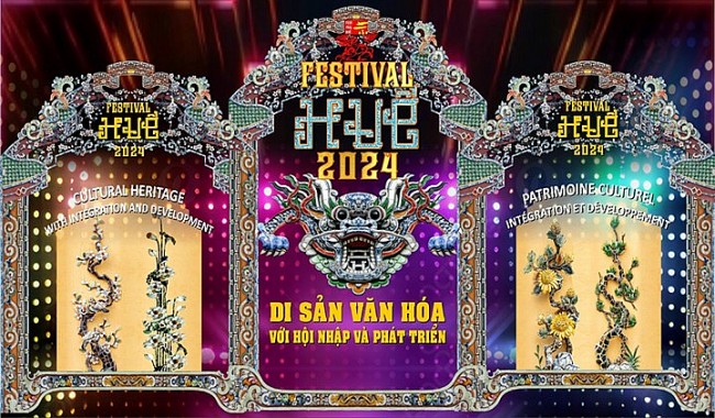 Poster tuần lễ festival nghệ thuật quốc tế Huế 2024 - không gian đậm chất di sản của cố đô