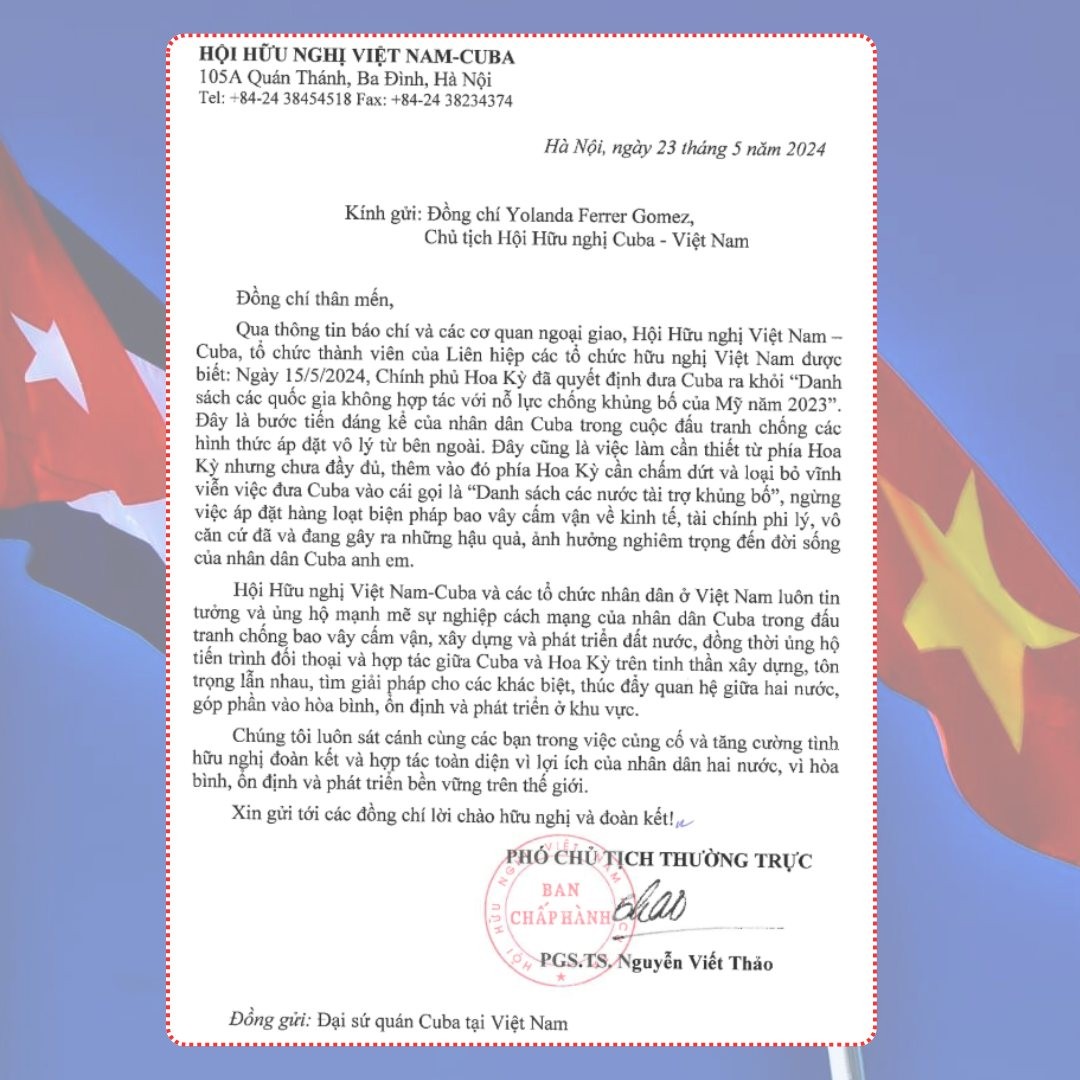 Hội hữu nghị Việt Nam - Cuba ủng hộ tiến trình đối thoại và hợp tác giữa Cuba và Hoa Kỳ