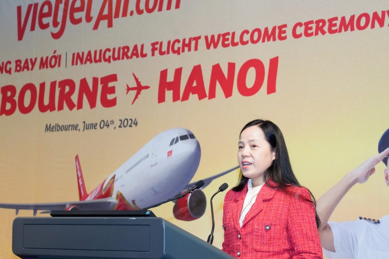 Phó Tổng giám đốc Vietjet - Bà Nguyễn Thị Thuý Bình công bố khai trương đường bay thứ 6 kết nối nối Australia - Việt Nam của Vietjet.