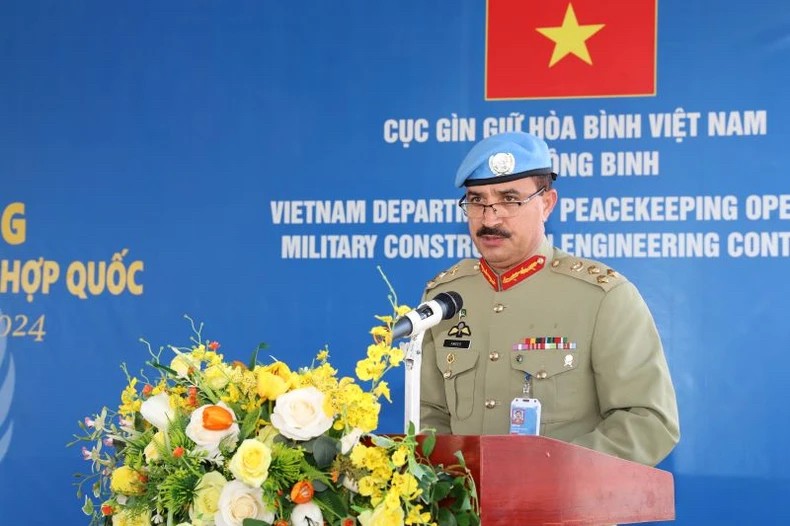 Chuẩn tướng Ameer Muhammad Umrani, Quyền trưởng Phái bộ kiêm Tư lệnh Lực lượng Quân sự Phái bộ UNISFA phát biểu tại buổi lễ.