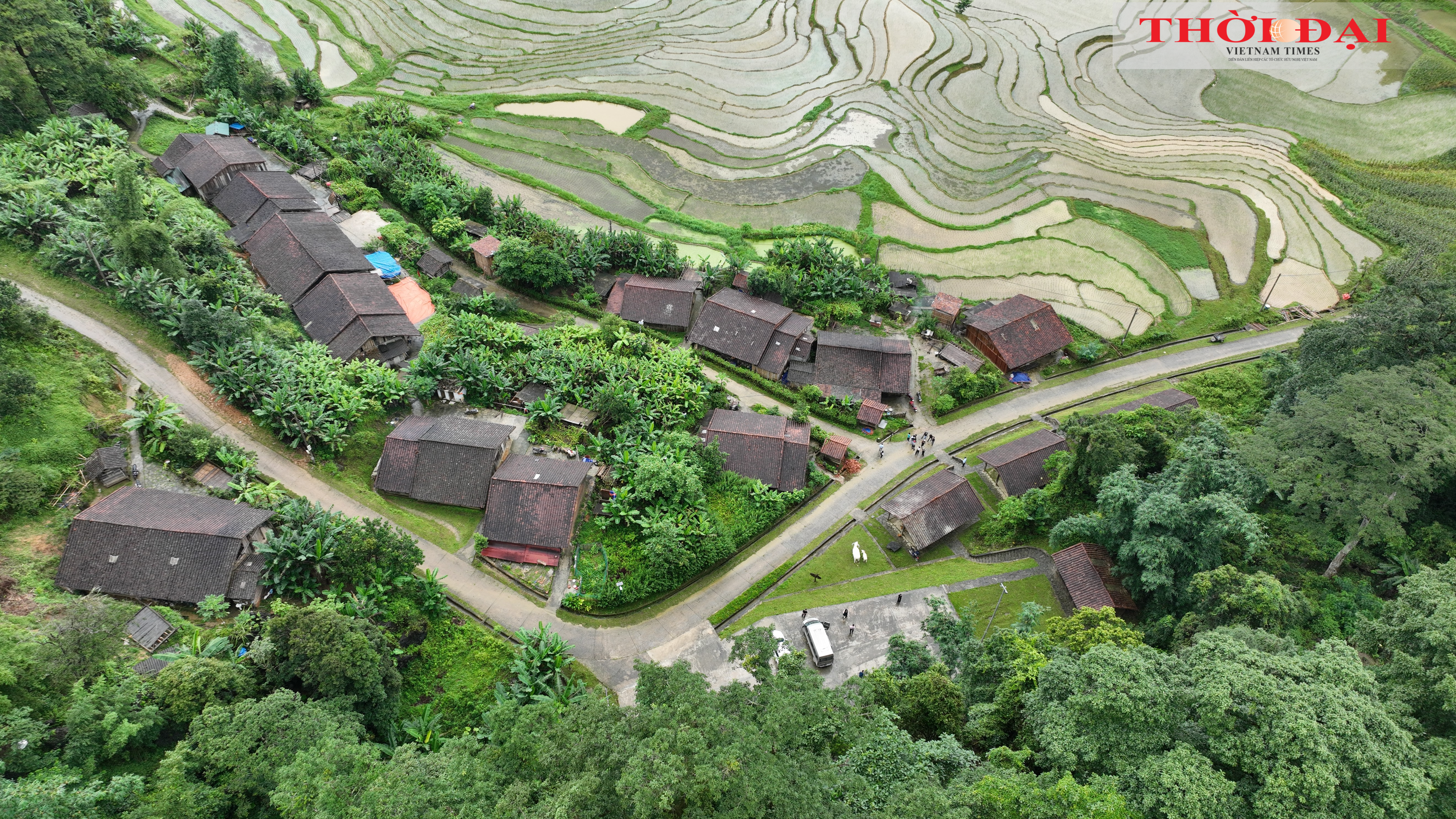 xóm Hoài Khao (xã Quang Thành, huyện Nguyên Bình, tỉnh Cao Bằng nhìn từ trên cao. (Ảnh: Đức Yên)