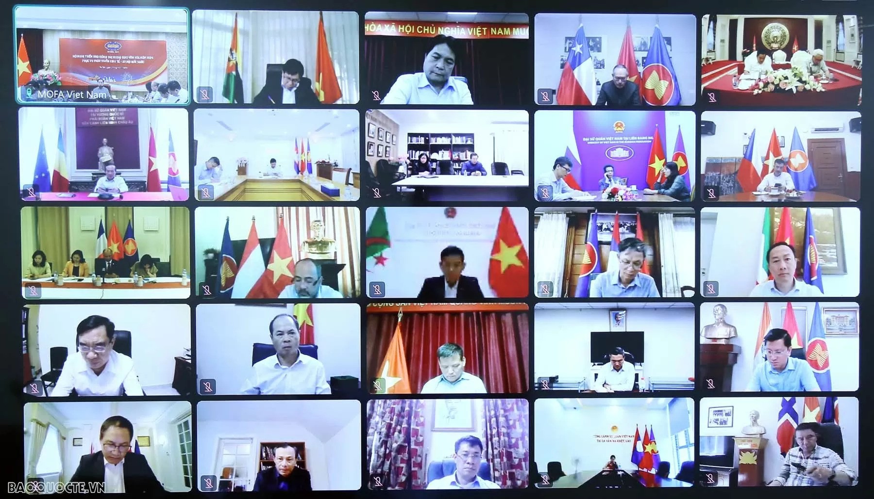 Các Đại sứ, Trưởng Cơ quan đại diện Việt Nam ở nước ngoài tham dự Hội nghị trực tuyến.