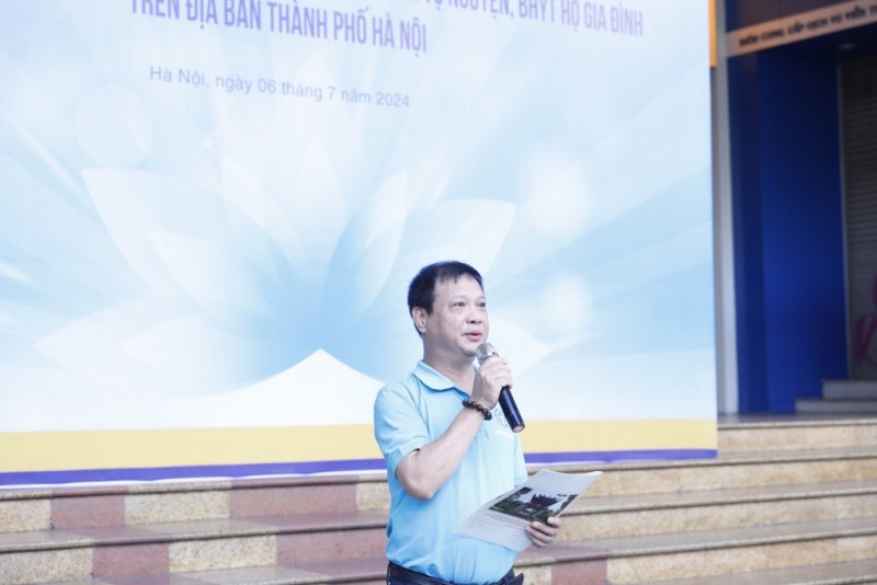  Phó Giám đốc BHXH Hà Nội Nguyễn Công Định phát biểu tại Lễ ra quân (Ảnh: T.L).