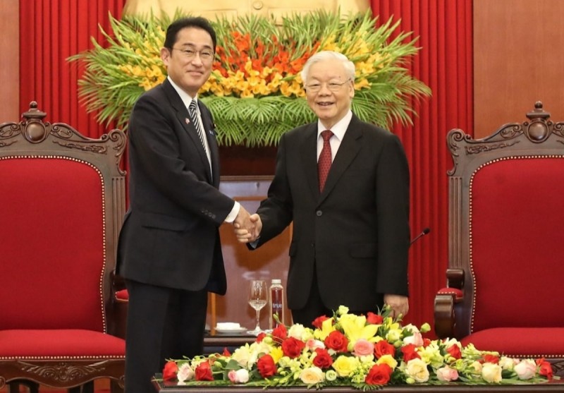 Tổng Bí thư Nguyễn Phú Trọng tiếp Thủ tướng Nhật Bản Kishida Fumio. Ảnh: VGP/Nhật Bắc