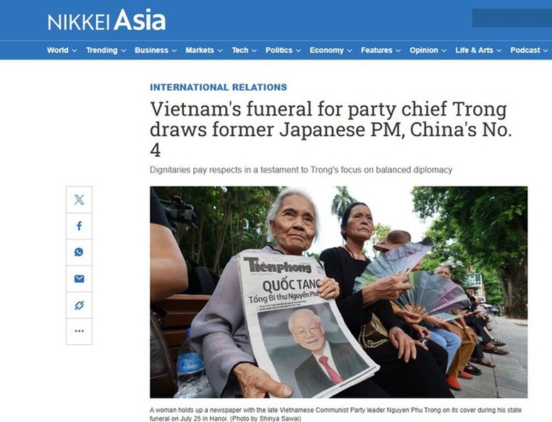 Bài viết trên báo Nhật Nikkei về Quốc tang Tổng Bí thư Nguyễn Phú Trọng