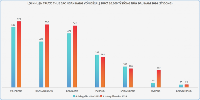 Các ngân hàng vốn điều lệ dưới 10.000 tỷ kinh doanh ra sao trong nửa đầu năm 2024?