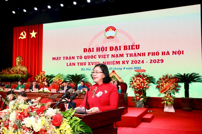bà Bùi Thị Minh Hoài, Ủy viên Bộ Chính trị, Bí thư Thành ủy phát biểu tại Đại hội (Ảnh: T.L). bà Bùi Thị Minh Hoài, Ủy viên Bộ Chính trị, Bí thư Thành ủy phát biểu tại Đại hội (Ảnh: T.L).