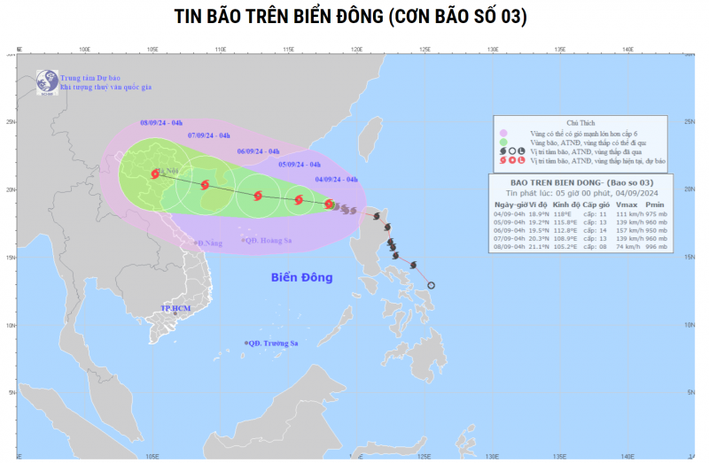 Thời tiết hôm nay (4/9): Bão số 3 có thể đạt cấp bão rất mạnh