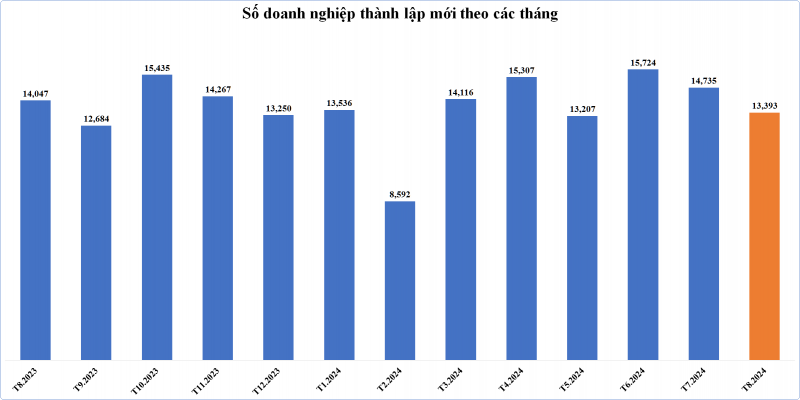 Doanh nghiệp thành lập mới trong tháng 8 giảm cả lượng và vốn