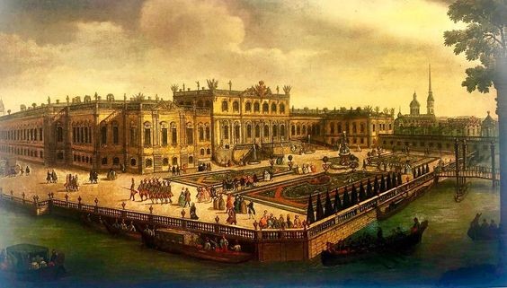 Tranh vẽ Cung điện mùa hè Peterhof vào thế kỷ 18, tác phẩm của một họa sĩ vô danh. (Ảnh: rusmuseumvrm.ru)