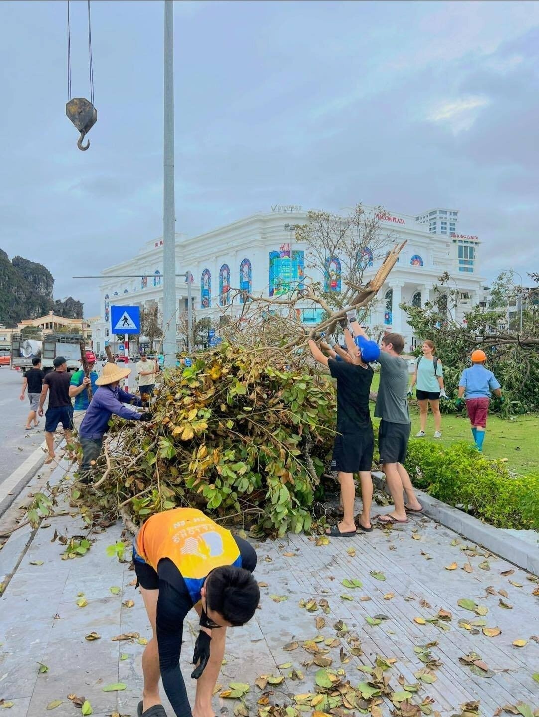 Những hình ảnh được chia sẻ cho thấy các chàng Tây miệt mài khiêng vác, cắt tỉa cành cây và dọn dẹp đường phố.