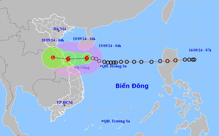 Vị trí và đường đi của bão số 4. Ảnh: NCHMF