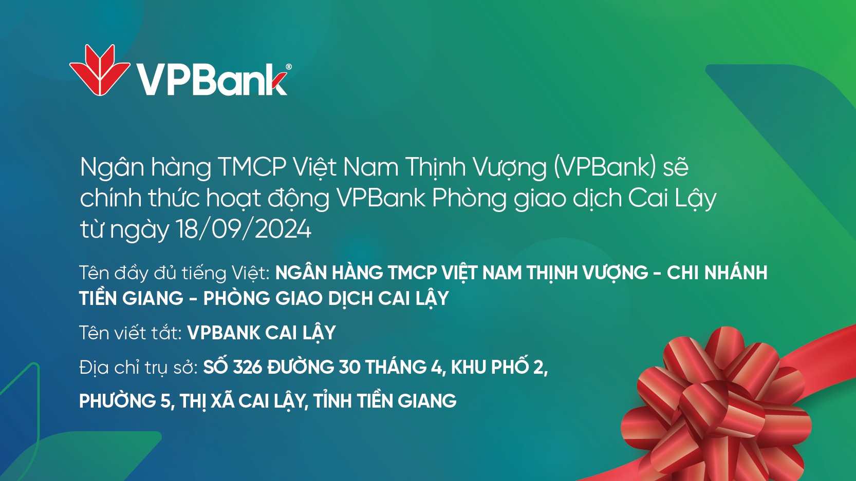 VPBank mở rộng hoạt động tại Cai Lậy (Tiền Giang)